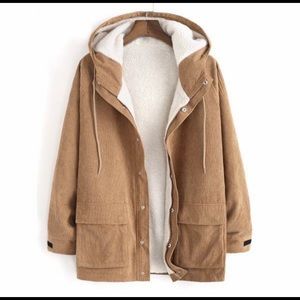 Fuzzy lined corduroy jacket. Size S. Oversized fit. NEVER WORN